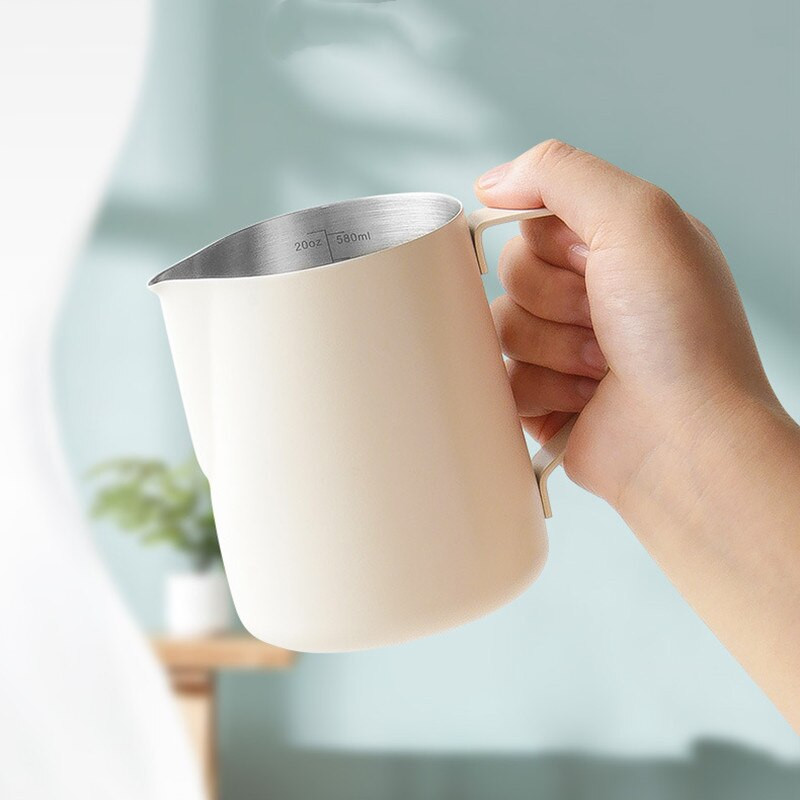 Rozsdamentes acél skálával Kávékancsó húzó virágcsésze Cappuccino tejeskanna eszpresszó csészék Latte tejhabos kancsó habosító