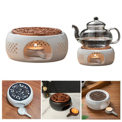 Kerámia teáskanna gyertyamelegítő készlet teamécses tartó tálcás melegítővel üvegkerámia fémedényekhez, kávé tej vagy tea melegítéséhez