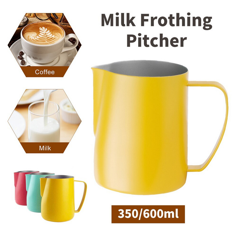 1x Cană pentru spumare de lapte 350/600ml ulcior de spumare a laptelui din oțel inoxidabil Espresso Cafea cu abur Barista Latte Cappuccino Cană de lapte Nou