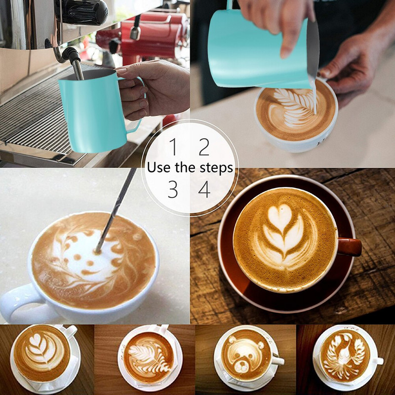 1x Cană pentru spumare de lapte 350/600ml ulcior de spumare a laptelui din oțel inoxidabil Espresso Cafea cu abur Barista Latte Cappuccino Cană de lapte Nou