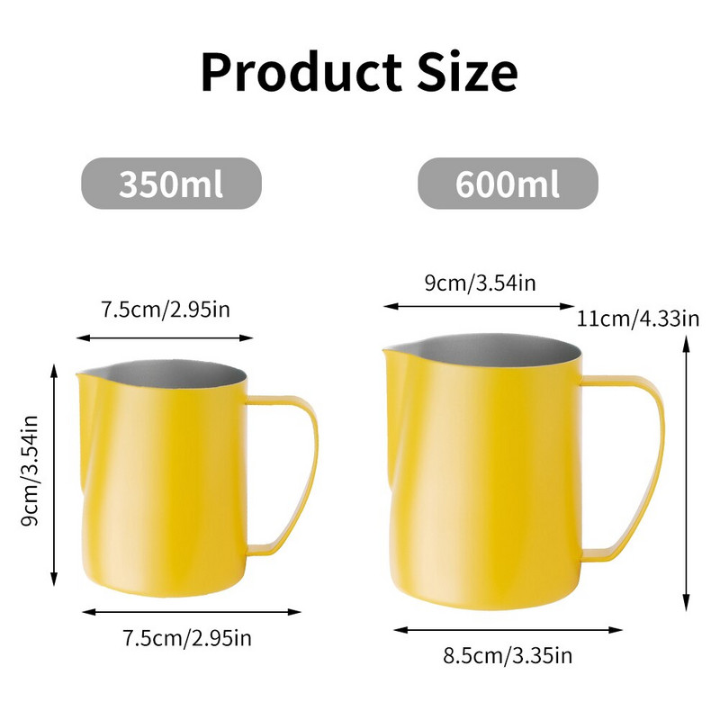 1x Cană pentru spumare de lapte 350/600ml ulcior de spumare a laptelui din oțel inoxidabil Espresso Cafea cu abur Barista Latte Cappuccino Cană de lapte Nou