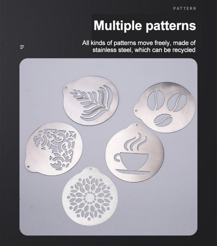 5db kávésablonok rozsdamentes acél kávéfüzér szeletek barista cappuccino sablon kávéfüzér forma torta díszítő eszköz