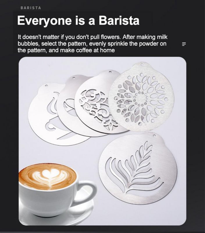 5db kávésablonok rozsdamentes acél kávéfüzér szeletek barista cappuccino sablon kávéfüzér forma torta díszítő eszköz