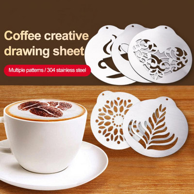 Coffee Pull Flower Set Kreativno kuhinjsko posuđe Vijenac od kave Kava DIY kalup Prijenosne šablone za kavu od nehrđajućeg čelika