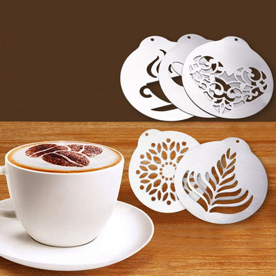 5db rozsdamentes acél kávérajzoló forma barkácsolás cappuccino sablonok kávényomtatás modell hab spray rajz szerszám szita szerszámok