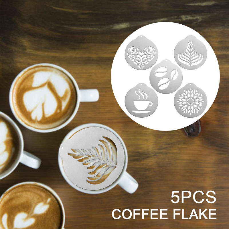 5 db kreatív rozsdamentes acél kávésablon, Latte Art kávéfüzér forma, személyre szabott sablon kávétorta díszítéshez
