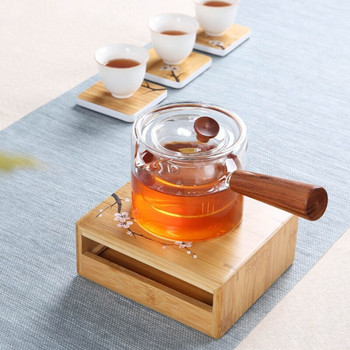 Q9QF Бамбукови държачи за нагревател за чайник Основа за нагревател за чай Изолационна основа Затопляне на вода за чай, кафе Свещ Нагревател на основата Държач за чай