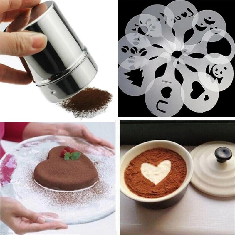 3db appuccino forma díszes kávényomtatás modell hab spray sablonok porcukor csokoládé kakaó shaker kávés eszköz Latte Art