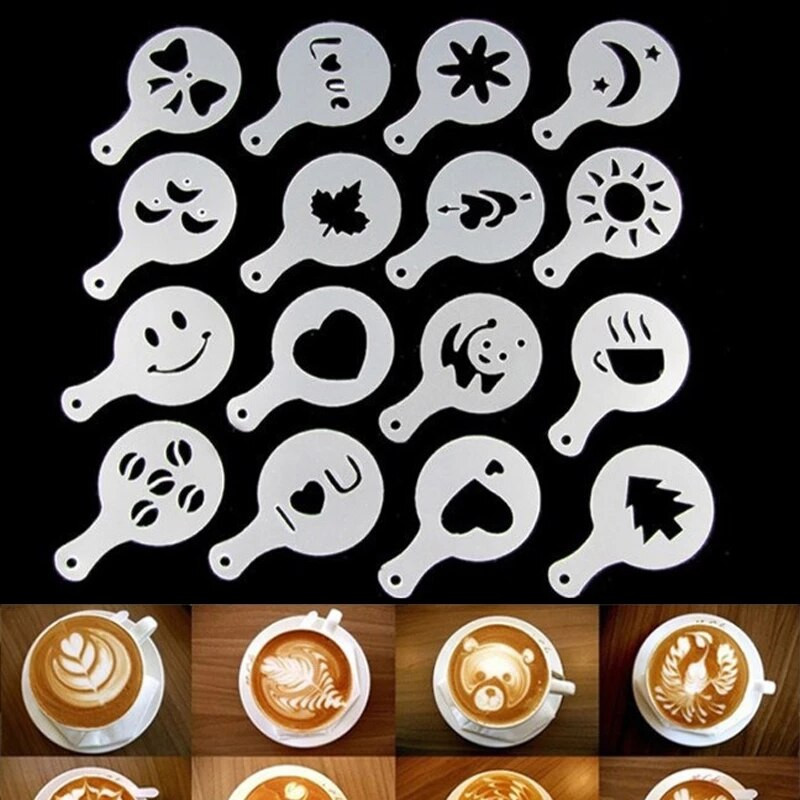 3db appuccino forma díszes kávényomtatás modell hab spray sablonok porcukor csokoládé kakaó shaker kávés eszköz Latte Art