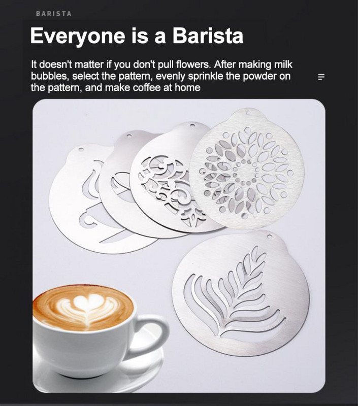 Šablone za kavu od nehrđajućeg čelika, kriške vijenca za kavu Barista Cappuccino predložak Kalup za vijenac za kavu Alat za ukrašavanje kolača