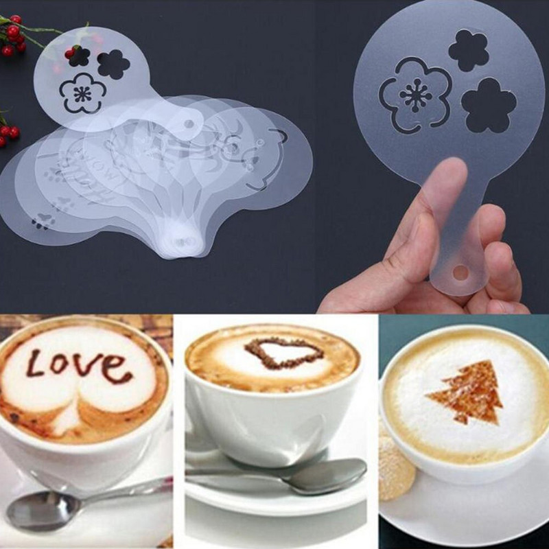 Cafe Foam Spray sablon Barista Stencilek Dekorációs Eszköz Garland Forma Díszes kávényomtatás Virágmodell