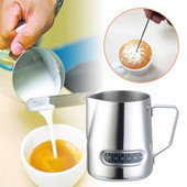 Tejhabosító kancsó beépített hőmérővel 20Oz/600Ml Rozsdamentes acél tejes kávé Barista kancsó kancsó kávétartozékok