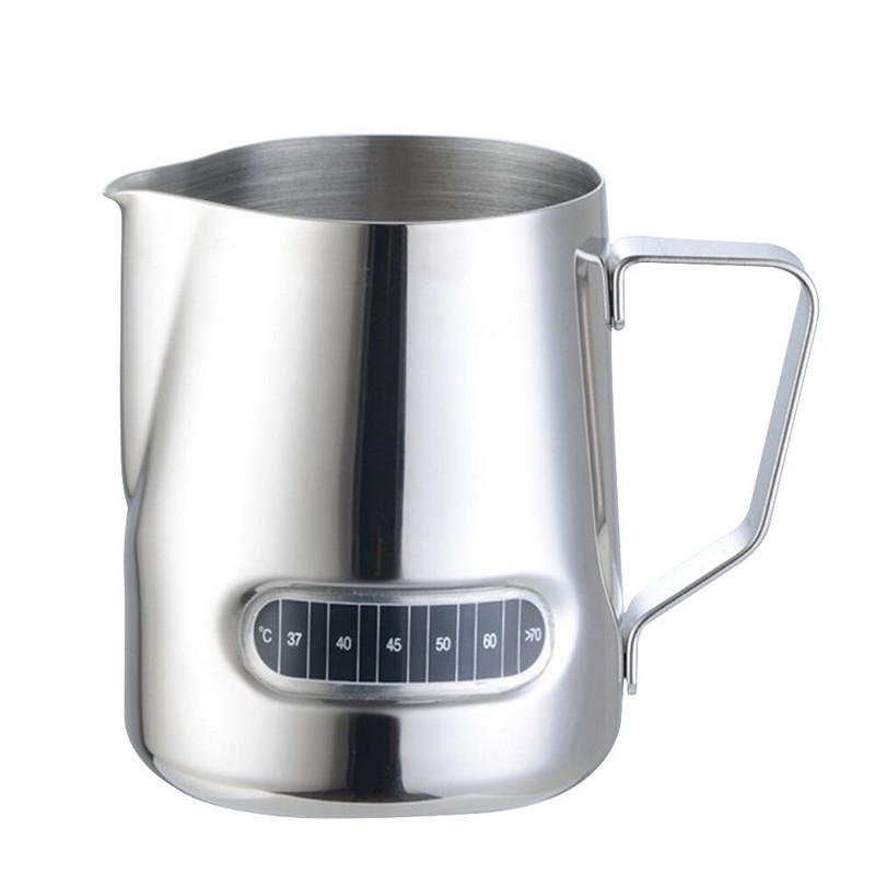 Tejhabosító kancsó beépített hőmérővel 20Oz/600Ml Rozsdamentes acél tejes kávé Barista kancsó kancsó kávétartozékok