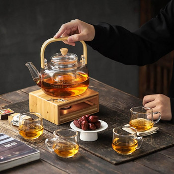 Бамбукови държачи за нагревател за чайник Основа за нагревател за чай Изолационна основа Чай Кафе Затопляне за вода Свещ Нагревателна основа Държач Чайни прибори