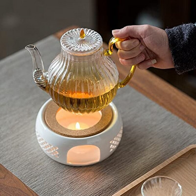 Нагревател за чайник с коркова възглавница Основа за нагревател за чай Свещ Държач за нагревателна основа Чайни прибори, подходящи за чай, кафе и мляко и т.н.