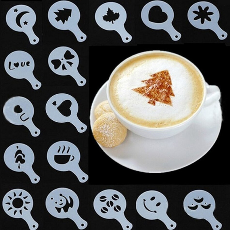 Rozsdamentes csokoládé shaker kakaó liszt cukor por kávé szitáló 16 db kávésablon konyhai kellékek barista eszközök Duster