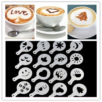 Σετ στένσιλ καφέ 16 τμχ Εργαλεία σχεδίασης Fancy Coffee Printer Model Plastic Template Mold for Kitchen Coffeeware E11590
