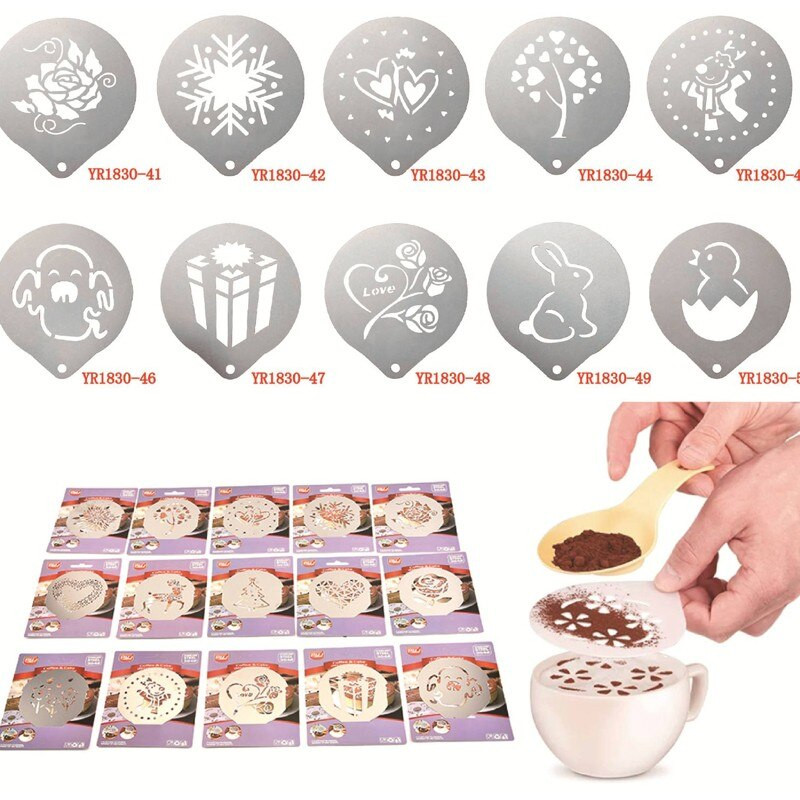 Kūrybinis kavos trafaretas Pienas Kava Latte Barista Cappuccino Šablonas Nerūdijantis plienas „Pasidaryk pats“ piešimo formų dekoravimo įrankiai