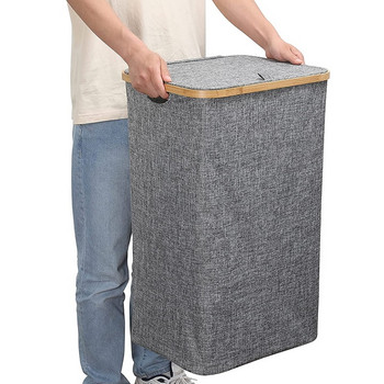 Сгъваема кошница за организиране на дрехи с капак Бамбукови кошници за мръсно пране с дръжка