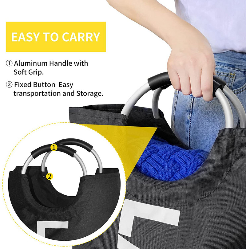 Velika košara za rublje od 82L, sklopiva korpa za rublje od Oxford tkanine s aluminijskom ručkom, prevelika za kućni organizator za pohranu