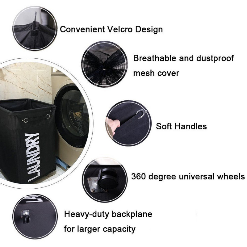 Sklopivo rublje na kotače s kotačima Vodootporne korpe Košare Mrežasta navlaka za odjeću Igračke Organizator za pohranu Kućne torbe Košara