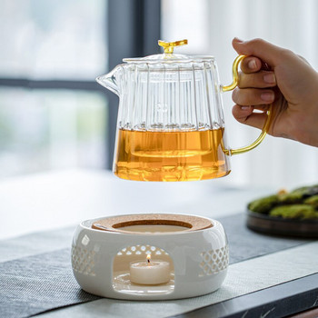 Керамична печка за чай, стъклен чайник, свещ, печка за чай, запазване на топлината, нагревателна основа, празничен подарък, чай Kung Fu, нагревател за чайник