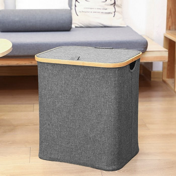 G5AB Сгъваема кошница за пране с капак и дръжка, сгъваема кошница за съхранение на мръсни дрехи за организиране на дрехи в спалнята