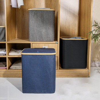 G5AB Сгъваема кошница за пране с капак и дръжка, сгъваема кошница за съхранение на мръсни дрехи за организиране на дрехи в спалнята