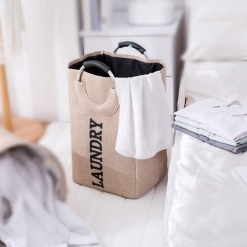 Καλάθι ρούχων Μεγάλης χωρητικότητας Τσάντα αποθήκευσης λευκών ειδών με λαβή αλουμινίου με κρίκο Φορητός κάδος πλυσίματος Πτυσσόμενη τσάντα ρούχων Μπάνιο