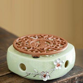 Kūrybingas keraminis žvakių kaitinimo pagrindas, slyvų gėlių dekoras, arbatos viryklė, arbatinukas, žvakių laikiklis, kavos pienas, vandens šildytuvas.