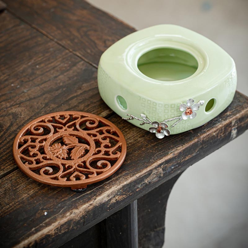 Kūrybingas keraminis žvakių kaitinimo pagrindas, slyvų gėlių dekoras, arbatos viryklė, arbatinukas, žvakių laikiklis, kavos pienas, vandens šildytuvas.