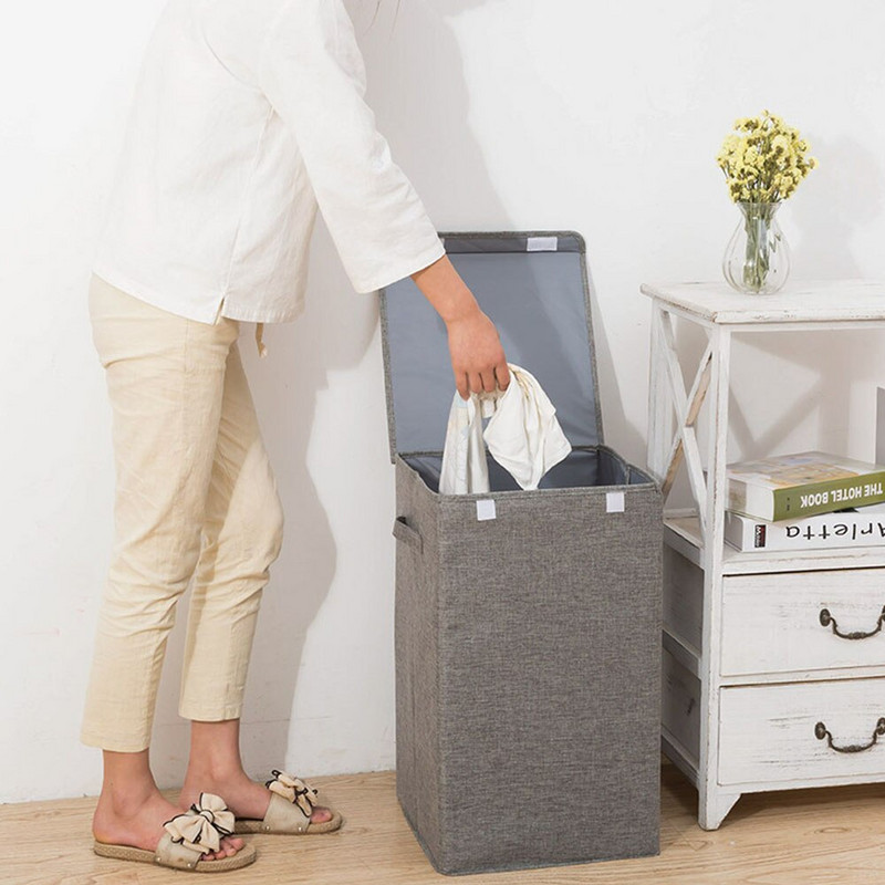 Košara za rublje s poklopcem Košara za rublje velikog kapaciteta s ručkom Sklopiva korpa za odlaganje prljave odjeće za spavaonicu u kupaonici