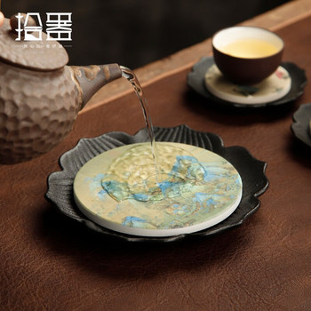 Απορροφητικό κεραμικό τραπέζι παρασκευής ξηρού, μικρός δίσκος τσαγιού, στρογγυλός λωτός, μωβ πήλινο δοχείο Zen, βάση τσαγιέρας, θήκη για κατσαρόλα