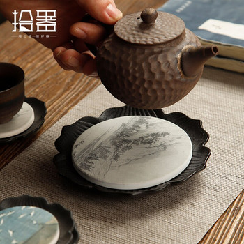 Абсорбираща керамична суха маса за варене, малък поднос за чай, кръгъл лотос, дзен лилава глинена тенджера, основа за чайник, поставка за тенджера