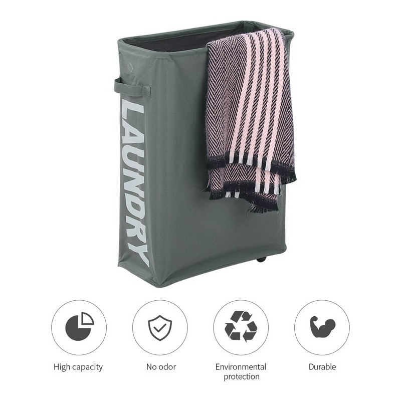 Сгъваем кош за пране с органайзер на 4 колела Кош за мръсно пране Кошче за връв Чанта за пране Кош за мръсни дрехи