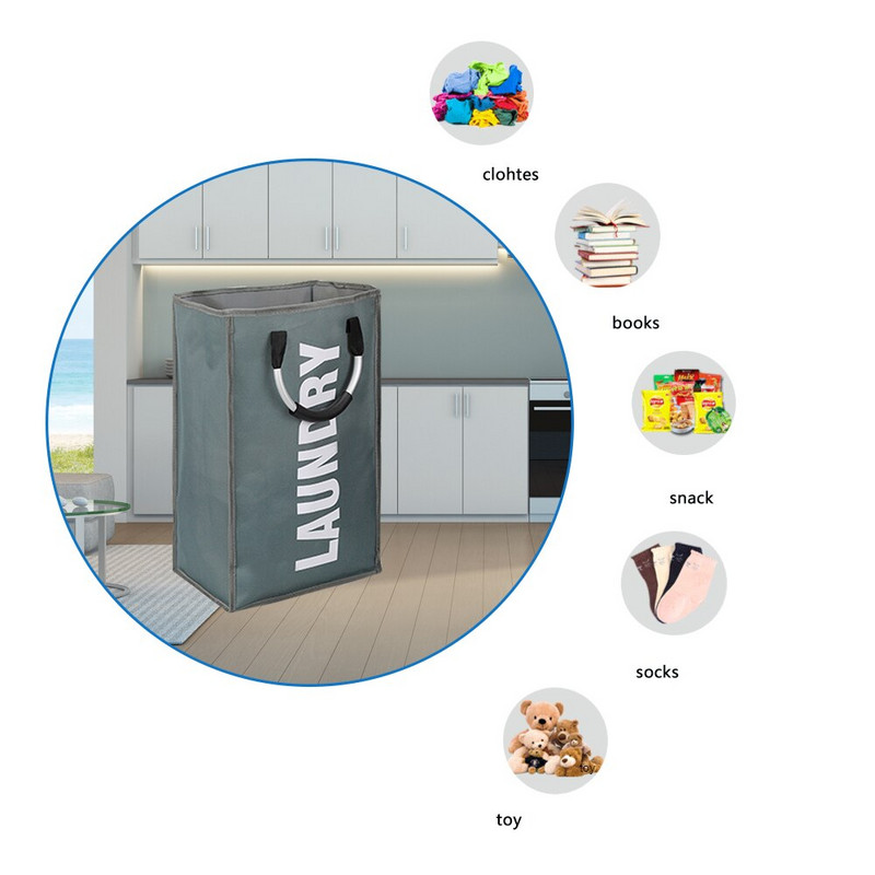 Skalbinių krepšelis Sulankstomas skalbinių krepšys Didelis nešvarių skalbinių krepšelio rūšiuotojas Oksfordo audinių nešvarių drabužių krepšys su aliuminio rankena