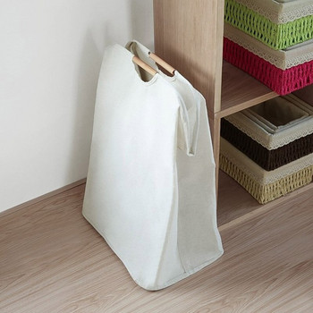 MCAO Японска кошница за пране Сгъваема кошница за съхранение на мръсни дрехи Бамбукови платнени органайзери с дръжки за тесен ъгъл TJ6826