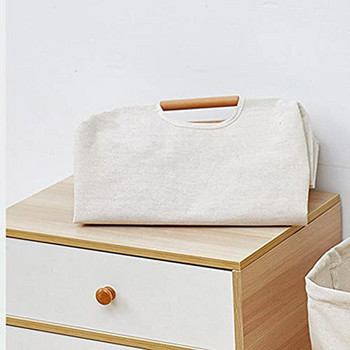 MCAO Японска кошница за пране Сгъваема кошница за съхранение на мръсни дрехи Бамбукови платнени органайзери с дръжки за тесен ъгъл TJ6826