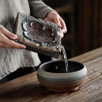 Японска ръчно изработена чаена маса Ретро груба керамика Горящи дърва за огрев Позлатен кунг-фу комплект за чай Съхранение на вода Сух поднос с балончета Поставка за саксия
