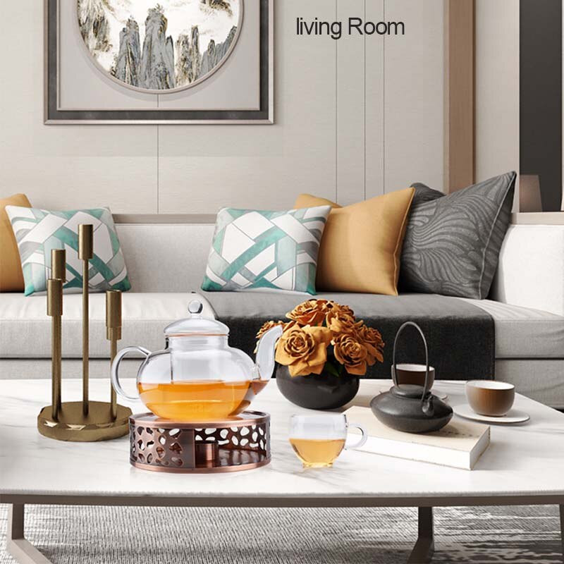 BORREY Încălzitor portabil de ceai, din oțel inoxidabil, plită de ceai, rotundă, pentru cafea, ceai, bază de încălzire, încălzitor de lumânări, bază izolatoare în aer liber