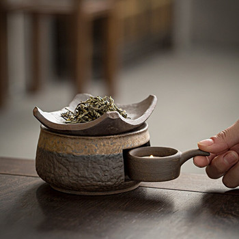 Груба керамика Позлатена печена печка за чай Домашна печка за печене на аромати за чай Чаена печка Поставка за чай за събуждане Свещ Вряща печка за чай