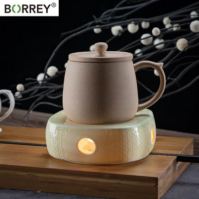BORREY Suport de încălzire pentru ceai Suport de încălzire pentru ceainic din ceramică Bază izolatoare cu covoraș pentru ceainic Bază pentru suport pentru lumânări Păstrați ceaiul încălzit Veselă pentru ceai