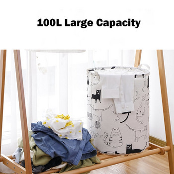 Кошница за мръсно пране 100L кошница за съхранение Сгъваема кръгла водоустойчива кофа за органайзер Организатор за пране Кошница за пране