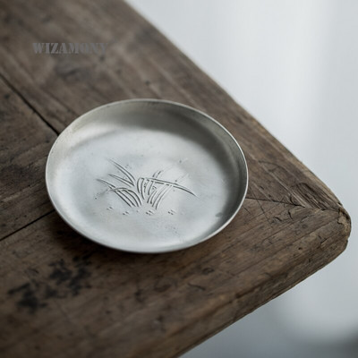 WIZAMONY Ръчно изработена тенекиена подложка за чаша Creative Orchid Чаша за чай Чинийка Чаша за чай Термоустойчива подложка Поднос за чай Подложка за чай Kung Fu Чаена церемония