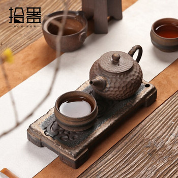 Груба глинена тенджера, носеща поставка за чай за сухо варене, лилава глинена тенджера, поддържаща комплект за чай, основа за съхранение на вода, поставка за чай