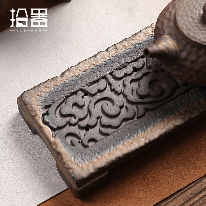 Oală grosieră din faianță, care poartă tavă de ceai pentru preparare uscată, oală de lut violet, suport pentru set de ceai, tavă de ceai pentru stocarea apei