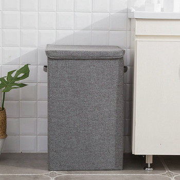 Памучен ленен кош за пране с капак Кош за съхранение на баня Сгъваема водоустойчива кошница за пране
