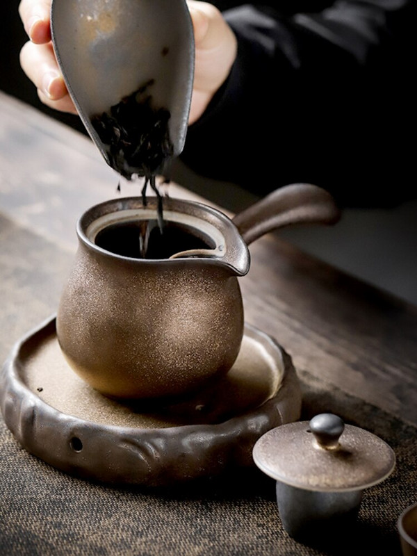 PINNY, retro, ceramică, glazură cu aur, ceainic, oală pigmentată, purtătoare, serviciu de ceai Kung Fu în stil japonez