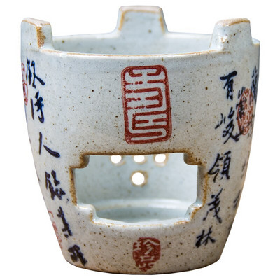 Vintage keramikos arbatinuko šildytuvas Kinų kaligrafijos virdulio stovas Kung Fu arbatos ceremonijos plokščias šildytuvas arbatos žvakių laikikliui Viryklė