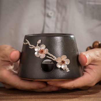 Black Zen κεραμική θήκη κεριών Inlay Tin Plum Blossom Διακόσμηση Τσαγιέρα Θέρμανση Θερμότερη Βάση Γάλα Καφέ Νερό Ζεστή Σόμπα τσαγιού